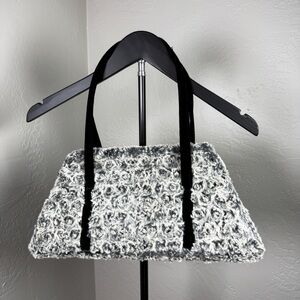 Pandemonium Seattle Faux Fur Handbag Black & Gray Rose Texture